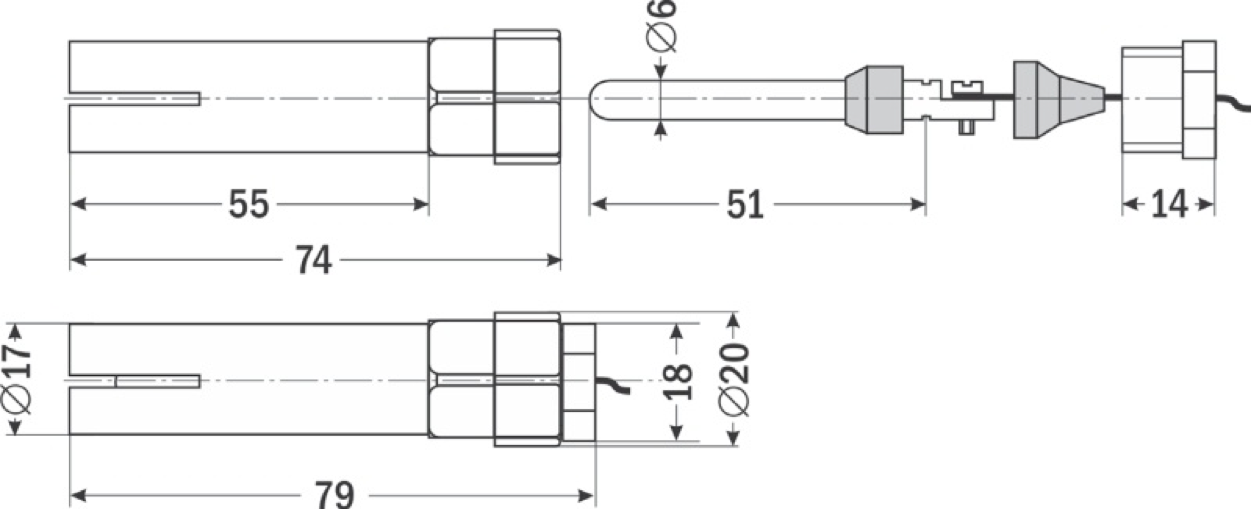 Кондуктометрический датчик уровня ДCП-A-01 размеры